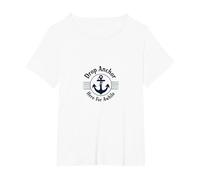 Jetez l'ancre Ici Pendant Un Moment sur la Plage Nautique T-Shirt, Femme Grandes Tailles, Blanc, 5X