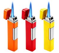 Jetflame Lot de 3 briquets tempête en métal - Coupe-vent - Sans gaz butane - Rechargeable et électronique - Flamme forte pour l'extérieur, bougies, barbecue, cadeau - Rouge, orange, jaune