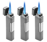 Jetflame Lot de 3 briquets tempête en métal - Coupe-vent - Sans gaz butane - Rechargeable et électronique - Flamme forte - Pour l'extérieur, bougies, barbecue, cadeau - Gris