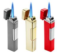 Jetflame Lot de 3 briquets tempête en métal - Coupe-vent - Sans gaz butane - Rechargeable et électronique - Flamme forte pour l'extérieur, bougies, barbecue, cadeau - Doré, rouge, gris