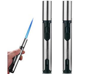 Jetflamme Lot de 2 briquets tempête, coupe-vent, avec verrouillage de sécurité, rechargeables, en métal, cadeau pour homme, argent, sans gaz