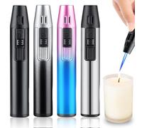 Jetflamme Lot de 4 briquets tempête rechargeables au gaz, cadeaux pour hommes, coupe-vent, long briquet électrique, pour bougies, barbecue, cuisine, cheminée (sans gaz)
