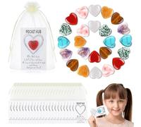 Jeton de poche en forme de cœur - Cristaux naturels en forme de cœur avec cartes de câlin, marque-pages inspirants pour relation longue distance cristal romantique pour amis enseignants