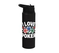 Jetons de casino en forme de cœur avec inscription « I Love Poker » Stainless Steel Insulated Water Bottle