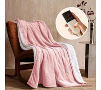 JET'S HOME Couverture Chauffante Électrique 1 Personne 130x180cm - Plaid Chauffant 6 Réglages de Température Fermeture Automatique Réglable, Protection Contre la Surchauffe Lavable en Machine (Rose)