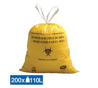 JET'SAC Sacs poubelle déchets hospitaliers Dasri poignées coulissantes jaunes 110 L, lot de 200
