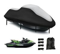 Jetski de Housse ImperméAble,420D pour Jet Ski 3 Places,avec 2 AéRations,RéSistante Aux UV,pour Kawasaki, Seadoo,Waverunner Polaris(345-368CM,Argent Noir)