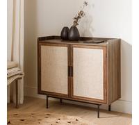 CALICOSY - Buffet 2 portes décor noyer avec façades en tissu L80 cm - JETSON - Bois foncé