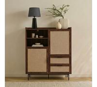 Jetson - Buffet Haut 2 Tiroirs / 2 Portes - Tissu & Noyer