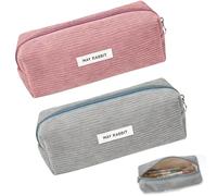 Jetstream 2 Pièces Trousse à Crayons en Velours Côtelé, Trousse à Crayons Simple, Trousses en Velours Côtelé pour Crayons, Compatible avec Une Utilisation à l'École et au Bureau, Rose Chair et Gris