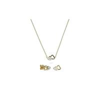 JETTE Parure de bijoux collier et boucles d'oreilles double cœur or jaune