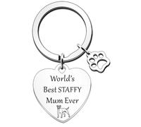 JETTOP Staffy World's Best Mum Porte-clés chien maman Staffordshire Bull Terrier Porte-clés ami Cadeau amusant pour anniversaire, Noël, Staffy Mum, Argenté., taille unique