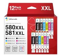 Jettruemedia 580XXL 581XXL Ink Cartridges for Canon PGI-580XXL CLI-581XXL PGI-580 CLI-581 Ink Compatible with Canon Pixma TS6151 TS6150 TS6250 TS6251 TS6350 TS6351 TS705 TS8350 TR7550 TR8550(12 Pack)