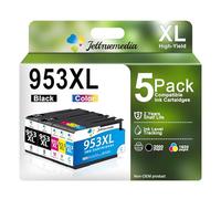 Jettruemedia 953XL 5 Pack Cartouche d'encre de Compatible pour HP 953 XL Multipack pour HP OfficeJet Pro 7740 8710 8715 8718 8719 8720 8725 8730 8740 8218 7720 7730 (2 Noir Cyan Magenta Jaune)
