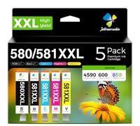 Jettruemedia PGI 580XXL CLI 581XXL Lot de 5 cartouches d'encre compatibles avec Canon 580 581 pour Canon Pixma TR8550 TS6100 TS6150 TS6151 TS705a TS6350a TS8350 TS9550 TS705 (PGBK/C/M/Y/BK )