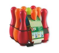cavernedesjouets Jeu 9 quilles Plastique 27 cm + 2 Boules - Bowling Enfant - lestable avec Sable ou Eau - Coloris aleatoire - Plein air- Set extérieur + 1 Carte Tigre