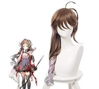 Jeu Arknights Eyjafjalla Cosplay perruque 80 cm de long bouclés mélangé brun résistant à la chaleur synthétique cheveux perruque femmes Pelucas + filet à cheveux