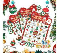 Jeu Bingo Noël, 24 Joueurs Cadeaux Bingo Noël pour Adultes, Jeu Société Familial Amusant Bingos Noëls, 2025 Nouveautés Coffret Bingos Remplir Boîtes Noëls, pour Enfant Et Adultes