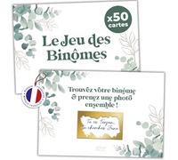 Jeu Binômes Mariage à Gratter - 50 Cartes Personnalisables - Animation Invités Photobooth - Design Eucalyptus Champêtre - Accessoire Mariage Original