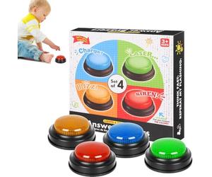Jeu Buzzer - Déclencheur de réponse, lot de 4 gadgets de signalisation pour interaction de groupe, dispositif indicateur avec effet de lumière, Playware, bouton d'alerte pour deviner, débattre et