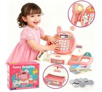 Jeu Caisse enregistreuse - LANGTU - Caisse lapin (6 billets, 8 pièces) - Rose multicolore - Batterie - 3+ ans