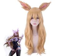 Jeu chaud Lol personnage Kda K/da Ahri perruque Cosplay Costume doré longs cheveux synthétiques Perucas Cosplay renard Anime perruques avec oreille
