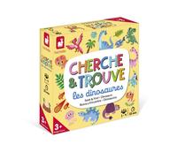 Jeu Cherche et Trouve JANOD Mon Premier - Dinosaures, 1-4 joueurs, 3+ ans, 20 cartes, plateau recto-verso, dé en bois Jaune