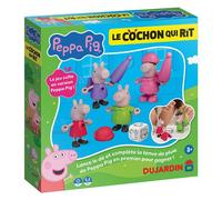 Dujardin - Peppa Pig - Le Cochon Qui Rit - Jeu de Société Enfant - 3 Ans + | Jeu de Motricité Fine - Lancer le Dé, Habiller les Figurines Peppa Pig avant la Pluie - 2 à 4 joueurs - 10 Min