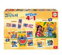 Educa Borrás - Jeu Superpack Stitch 4 en 1 - Dominos, Mémoire & 2 Puzzles - Disney Dès 3 ans
