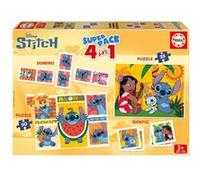 Educa Borrás - Jeu Superpack Stitch 4 en 1 - Dominos, Mémoire & 2 Puzzles - Disney Dès 3 ans