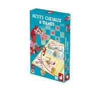Janod – Jeu de société – Petits Chevaux et Dames – 2 en 1, classiques – Multicolore Dès 4 ans