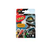 Mattel Games Uno Jeu de cartes Jurassic World : Renaissance pour toute la famille, version avec règle spéciale et illustrations inspirées du film, JFT28