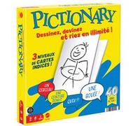 Mattel GamesPictionary Jeu de société familial pour enfants et adultes, soirée jeux pour 2 équipes, avec feutres et ardoises effaçables et sablier, Versión en Francés, JDX98