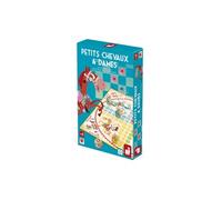 Janod - Jeu des Petits Chevaux + Jeu de Dames - 2 Jeux en 1 - Jeux Classiques - Idéal Cadeau et Fête Anniversaire - Dès 4 Ans