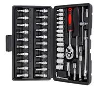 Jeu clés Mixtes à Cliquet en Clé À Cliquet Combinée Pour Réparation Automobile Boîte À Outils Entretien Automobile Douilles Montées Sur Véhicule Kit D'outils De Réparation 46 Pièces