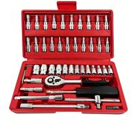 Jeu clés Mixtes à Cliquet en Jeu Douilles 46 Pièces Jeu Clés À Cliquet À Douille D'entraînement 1/4 Pouces Kit D'outils Mécaniques La Réparation Automobile Et La Maison Avec Étui Rangement