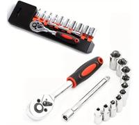 Jeu clés Mixtes à Cliquet en Xiaofei 1/4 - Ensemble D'outils Réparation Automobile Ensemble Complet Boîte À Outils Clé À Douille Combinée Kit Bricolage Pour Maison Et Voiture 12 Pièces