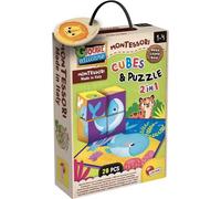 Jeu créatif 2-en-1 - LISCIANI - Montessori Baby Bois - Cubes et puzzle - Observation et dextérité - Bois et carton