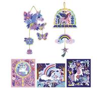 Janod - Kit créatif Scratch Art Licorne, 5 tableaux à gratter, holographiques irisés, dès 6 ans