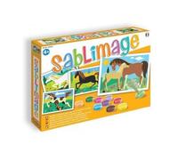 Jeu créatif : sablimage animaux les chevaux 4 tableaux - kit creation sable colore - set loisir creatif enfant + 1 carte tigre - nouveauté