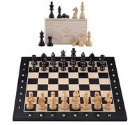 Jeu d’Échecs de Luxe en Bois 40 x 40 cm, Échiquier Coordonné Noir et Érable, Plateau Incrusté, Pièces Sculptées Lestées Feutrées, Roi 76 mm, Coffret avec Rangement, Engelhart - 170495