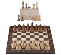 Engelhart - 170494 - Jeu d'Échecs de Luxe Coordonné- Marron - 40 cm - Echiquier en Bois d'Érable et Cassia Marqueté - Pièces Lestées Sculptées - À partir de 6 Ans