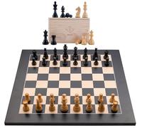 Jeu d’Échecs en Bois 40 x 40 cm, Échiquier Noir en Érable Marqueté, Pièces Sculptées Lestées Feutrées, Roi 76 mm, Coffret avec Rangement, Engelhart - 170490