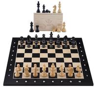 Jeu d’Échecs en Bois 50 x 50 cm, Grand Échiquier Coordonné Noir, Plateau Marqueté en Érable, Pièces Sculptées Lestées Feutrées, Roi 82 mm, Coffret avec Rangement, Engelhart - 170497
