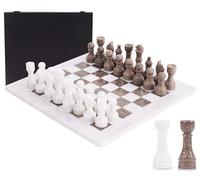 Jeu d’échecs en marbre 38 cm, Fait Main en Onyx Vert et Vérone, avec 34 pièces et Coffret. Élégant Jeu de Voyage pour Adultes, idée Cadeau de Luxe