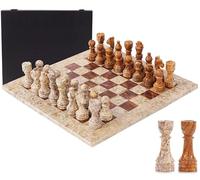 Jeu d’échecs en marbre 38 cm, Fait Main en Onyx Vert et Vérone, avec 34 pièces et Coffret. Élégant Jeu de Voyage pour Adultes, idée Cadeau de Luxe