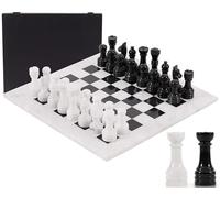 Jeu d’échecs en marbre 38 cm, Fait Main en Onyx Vert et Vérone, avec 34 pièces et Coffret. Élégant Jeu de Voyage pour Adultes, idée Cadeau de Luxe