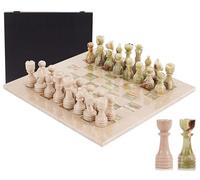 Jeu d’échecs en marbre 38 cm, Fait Main en Onyx Vert et Vérone, avec 34 pièces et Coffret. Élégant Jeu de Voyage pour Adultes, idée Cadeau de Luxe