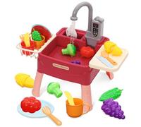 Jeu d’Évier de Cuisine pour Enfants avec Robinet à Recyclage d’Eau,Jouet de Rôle Incluant Légumes et Accessoires, Pompe à Eau Réaliste,Cadeau pour Filles Garçons dès 3 Ans