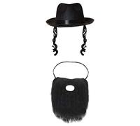 Jeu d'accessoires de Juif orthodoxe pour Adulte avec Un Chapeau Noir avec Les papillotes attachées + Une Fausse Barbe & Moustache. (X12)